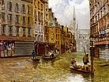 Street Canvas Paintings - Street in Paris during Flood of 1910